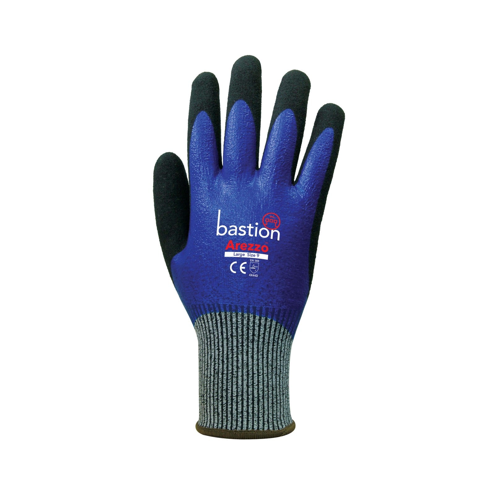 Arezzo Grey HPPE Gloves Blue Full Nitrile Coating Black Sandy Foam Nitrile Coating