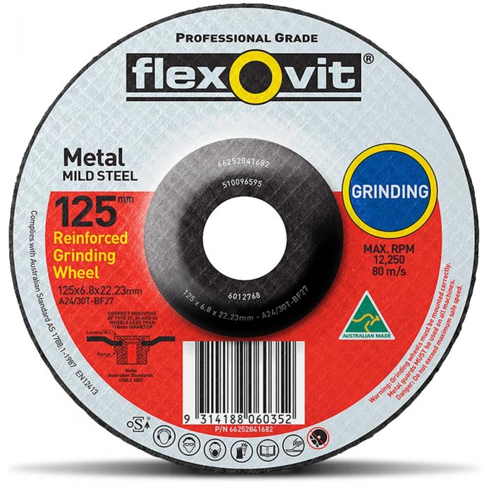 Flexovit 125 X 6.8 X 22.2mm Metal Grinding Discs - Box of 50