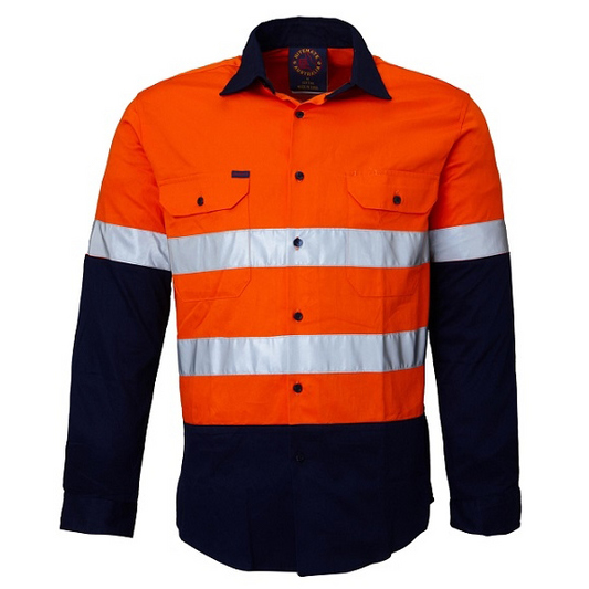 Ritemate RM1050R Open Front 2 Tone L/S Shirt 3M Tape