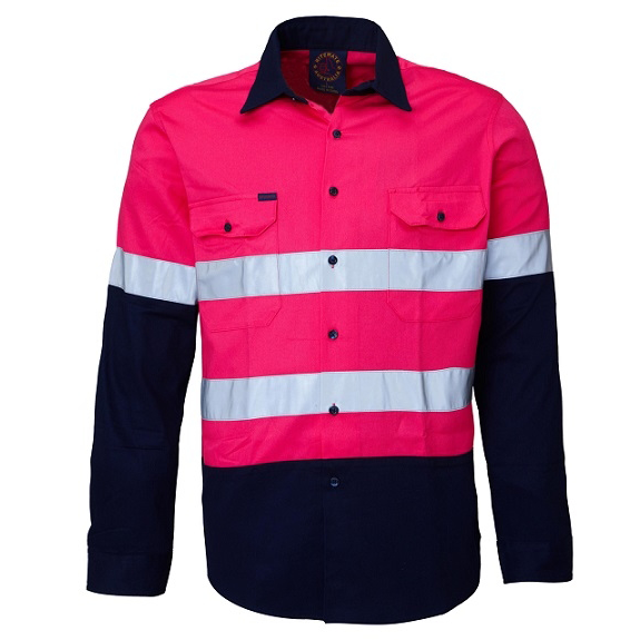 Ritemate RM1050R Open Front 2 Tone L/S Shirt 3M Tape